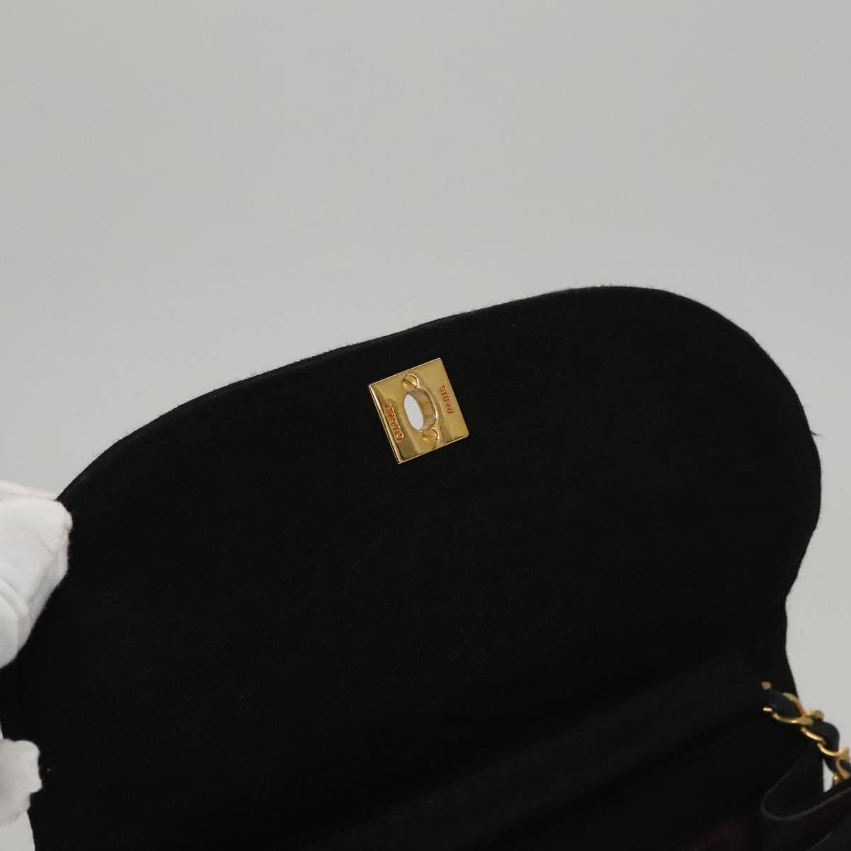 CHANEL Half Moon Chain Shoulder Bag Cotton Black Gold CC CHANEL Half Moon Chain Shoulder Bag Cotton Black Gold CC