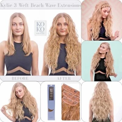 Koko couture deluxe thick 3 piece weft beach wave clip in curly hair extensions