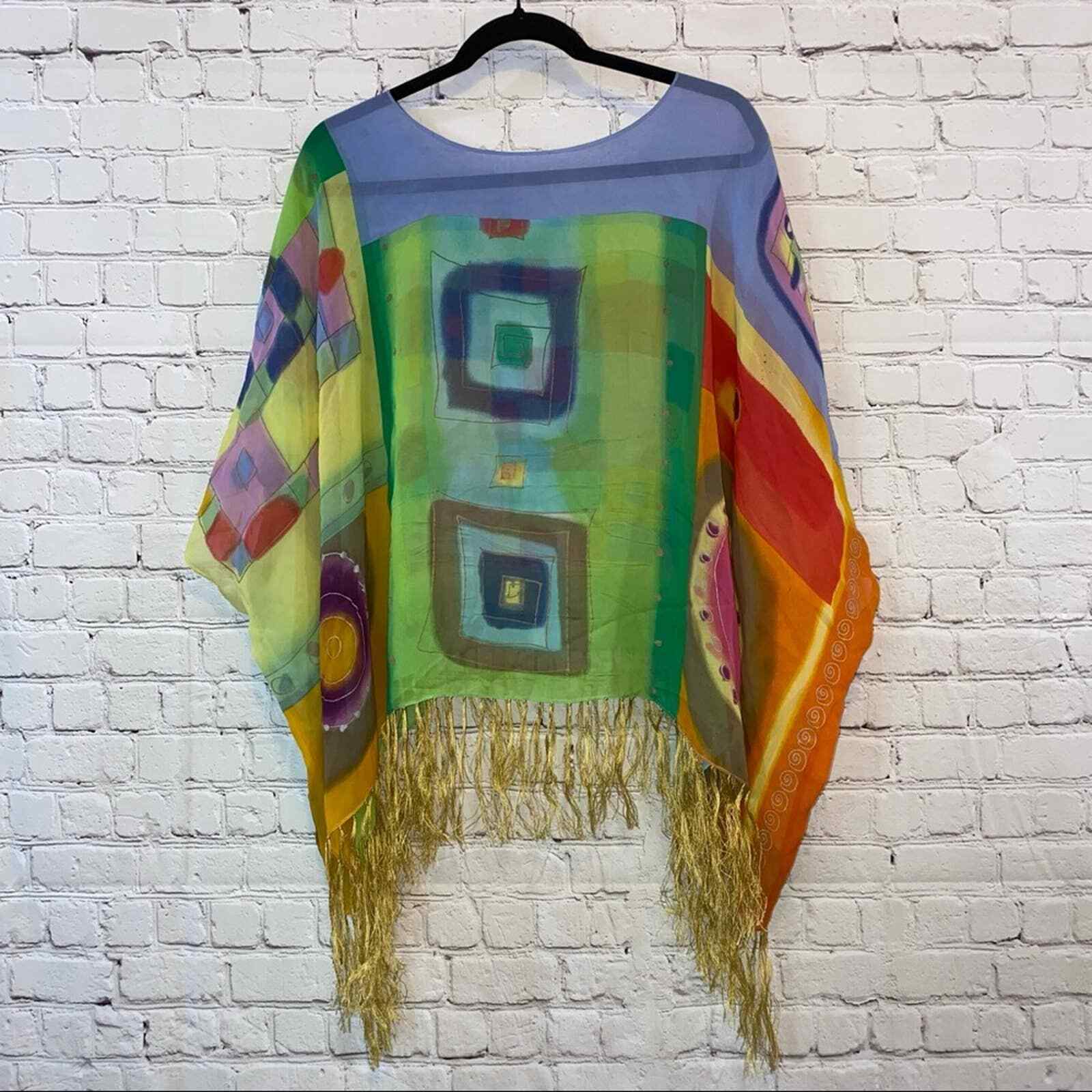 Multicolored patterned Oversized Top with Fringe - image 4
