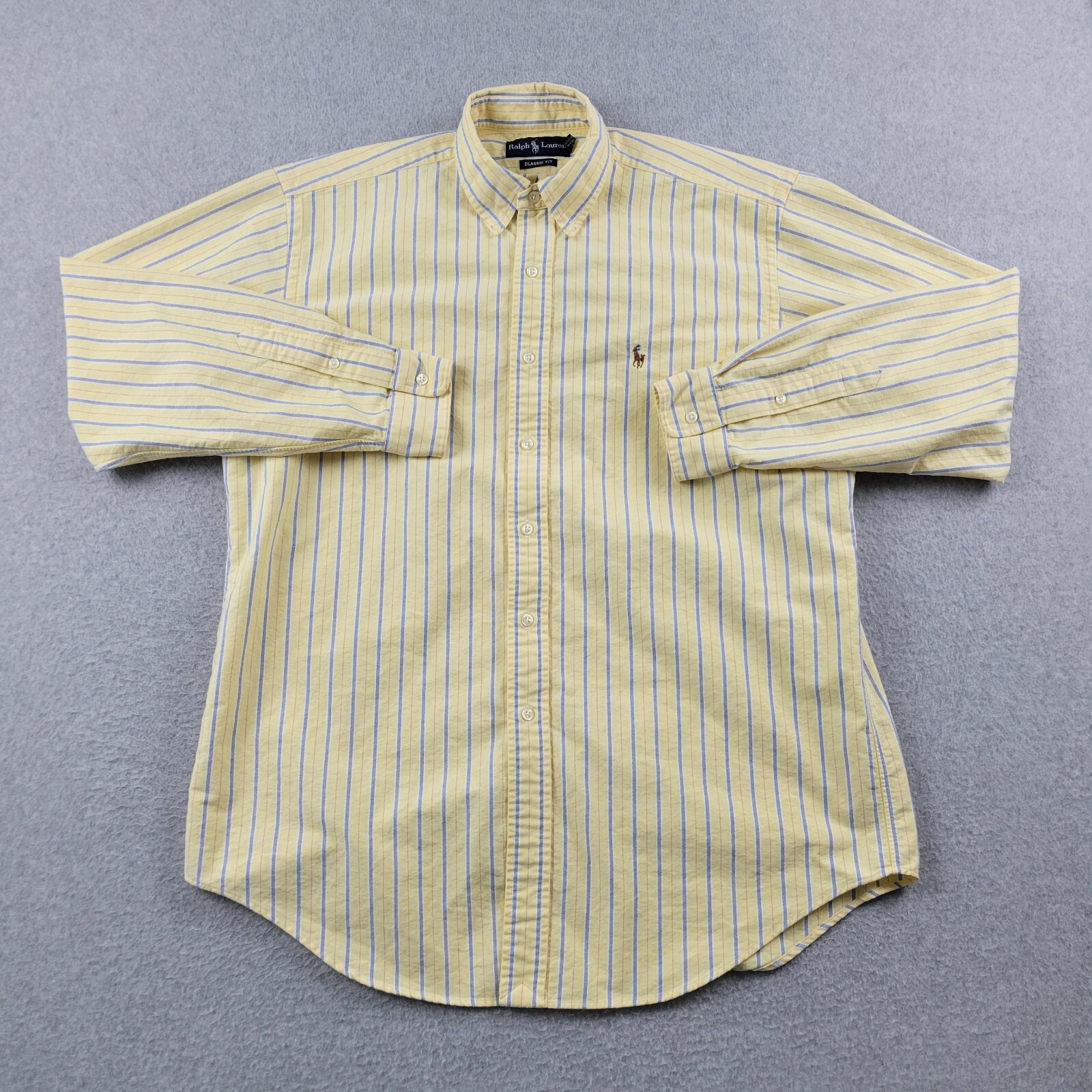 Ralph Lauren camicia uomo grande gialla a righe con bottoni manica lunga carne pony