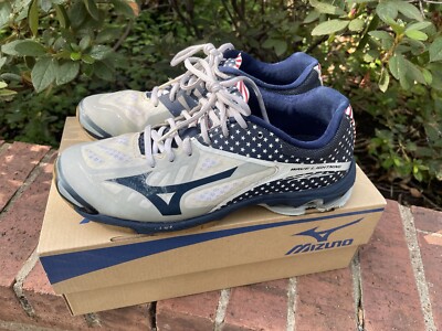 Mizuno Wave Lightning Z2 Volleyball Shoes Womens Sz 9 White Blue Red