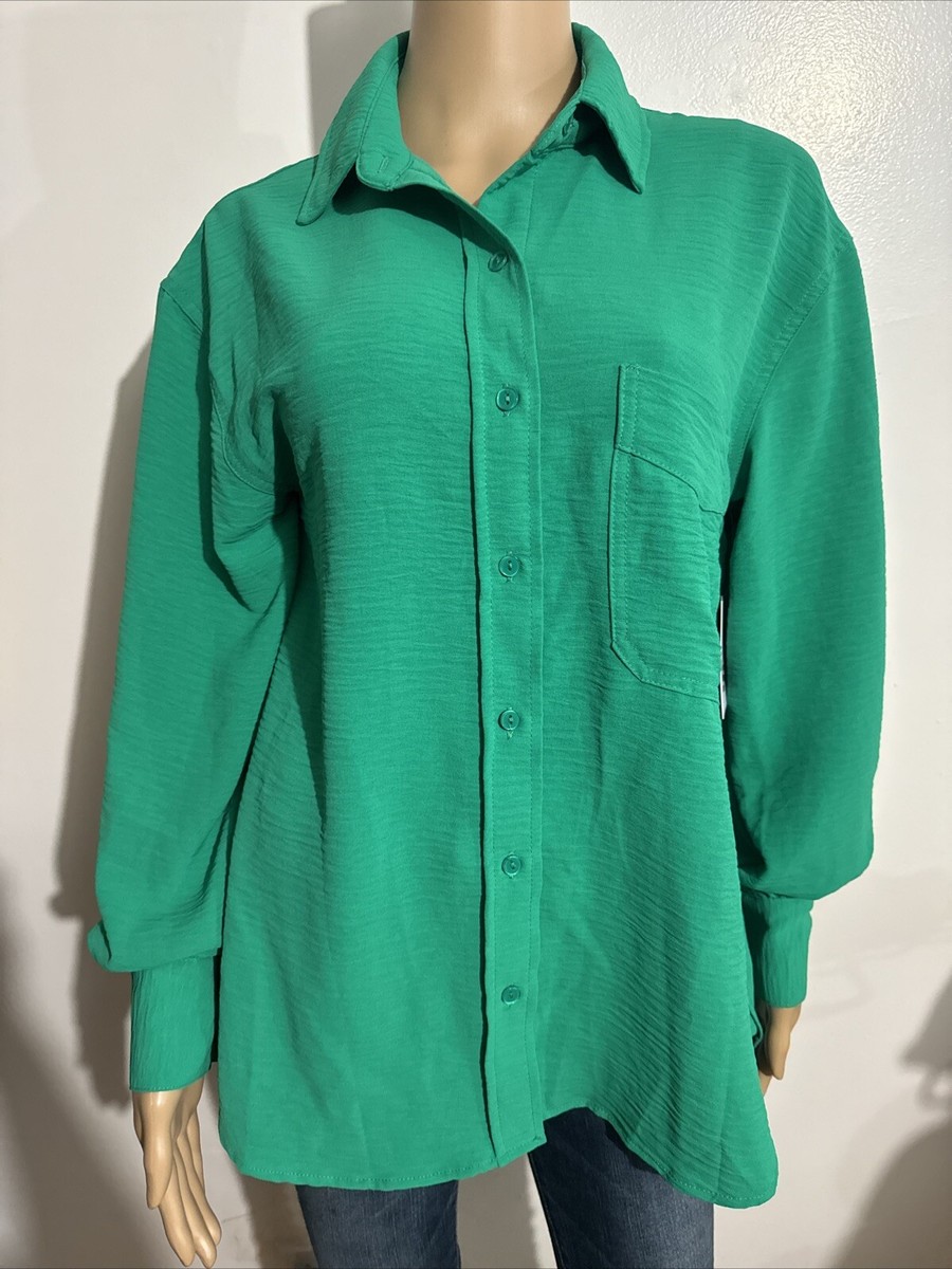emerald green dress shirt womens SO GOODS FOR LIFE OVERSIZE TEXTURED MEDIUM Women's NEW! Hepburn shirt Size:2XL (16) VDAYANTI26 Winx Club Musa Style maintenance staple for any