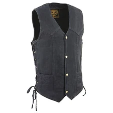 Milwaukee Leather DM1315 Men's Black Denim Classic Side Lace Snap Front Vest