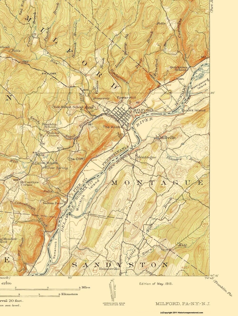 Topo Map Milford New York New Jersey Quad USGS 1915 23 x 30.57 eBay