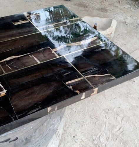 Mesa de comedor de madera petrificada ágata negra 96"" x 48"" ágata mesa de cocina - Imagen 2 de 7