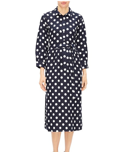 linen polka dot midi dress, pockets 