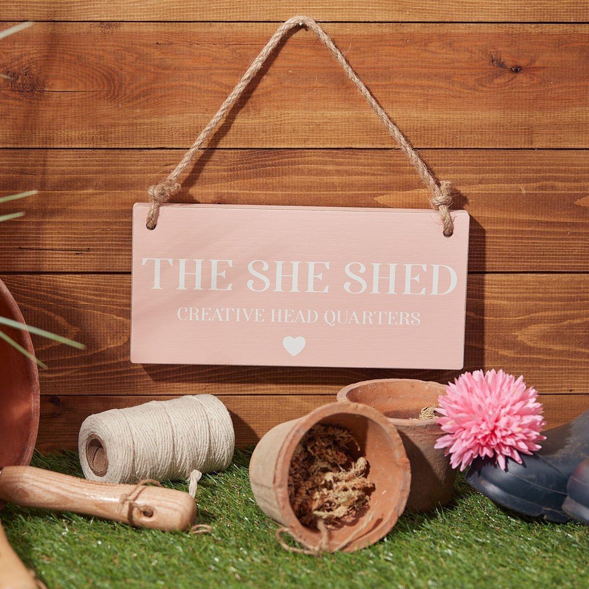 She Shed Sign Plaque Garden Garage Cave Hanging Funny Mums Hers Wall Signs Pink