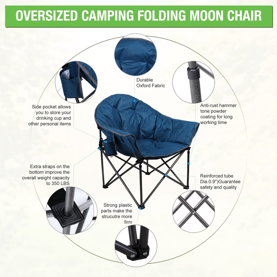 ALPHA CAMP Camping Folding Moon Chair XXL Folding Chair for Adults