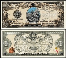 Zodiac Aquarius Million Dollar Bill, The Waterbearer - Lot of 2 Bills