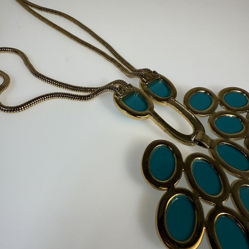 Trina Turk Gold-Tone Statement Necklace with Turquoise Color Cabochons - Picture 8 of 10