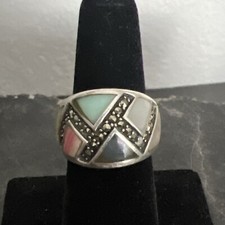 Vintage Sterling Silver Multi-Stone Inlay Ring S-6 6.7 Grams
