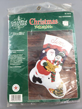 VTG. Bucilla Gallery of Stitching Felt stocking kit Santa Snowman Complete Kit