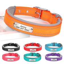 Reflective Dog Collar Nylon Soft Padded Personalized Name  Number Adjustable XL
