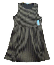NWT Draper James RSVP Fit & Flare Black & Gold Striped Sleeve Knit Dress SZ 2XL
