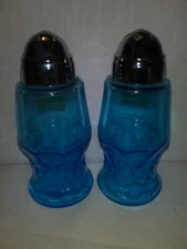 Vintage Blue Glass Salt & Pepper Shaker Set - NOS