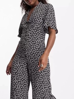 Nobody s Child 12 Black Pink Daisy Flutter Sleeve Jumpsuit