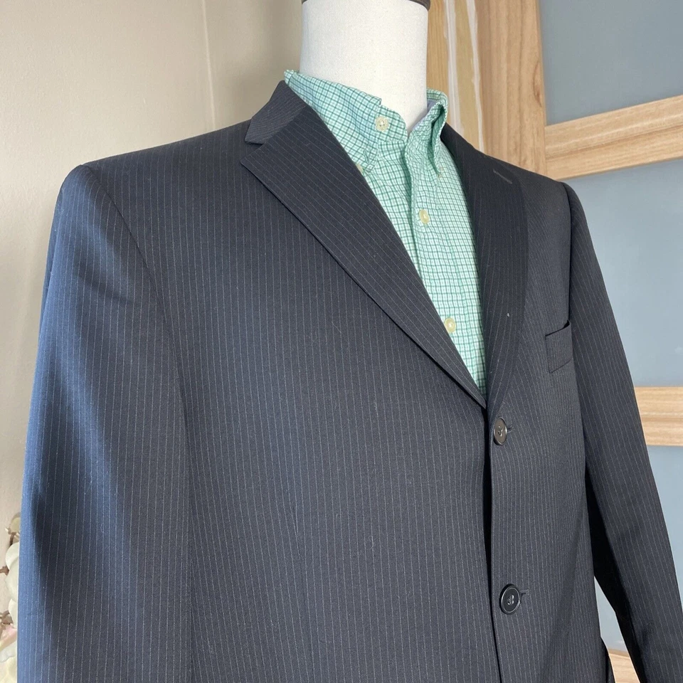 BLACK PERRY ELLIS WOOL TUXEDO Jacket Striped Size 44S - Image 3 of 4