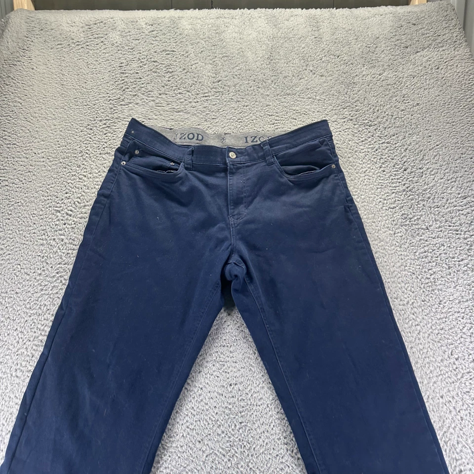 Брюки мужские Izod 38x32 синие хлопчатобумажные китайские прямые стандартного покроя эластичные опрятные карьерные - Изображение 2 из 4
