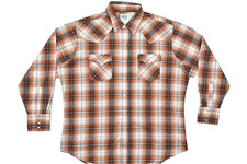 Ely Cattleman Men's XL Western Pearl Snap Shirt Long Sleeve Plaid Orange White B