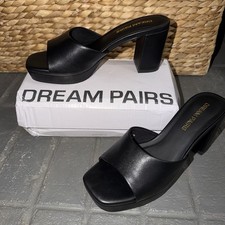 Women Dress Sandals Platform Square Toe Slip-On Chunky Heel Comfy Cushion