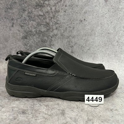 Skechers Harper-Forde Men 10 Black Relaxed Fit Loafers Leather Slip On