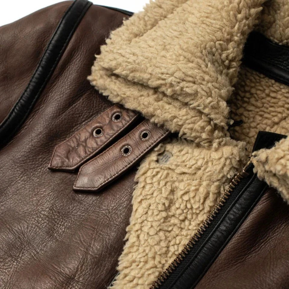 Men’s RAF B3 Brown Sheepskin Leather Aviator Jacket WW2 Irvin Flight Bomber Coat - product detail image 5