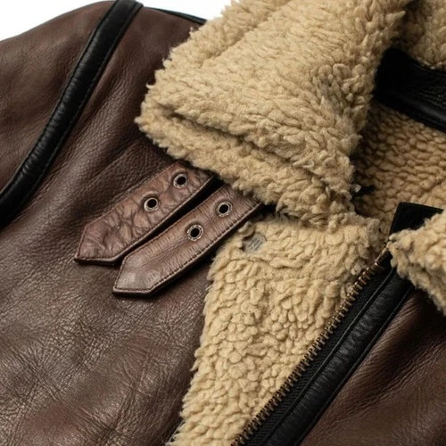 Men’s RAF B3 Brown Sheepskin Leather Aviator Jacket WW2 Irvin Flight Bomber Coat image 5