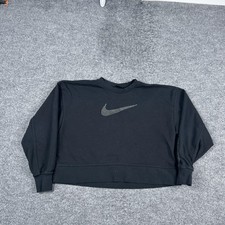 Nike Sweatshirt Womens Small Black Cropped Crewneck Pullover Oversized Swoosh