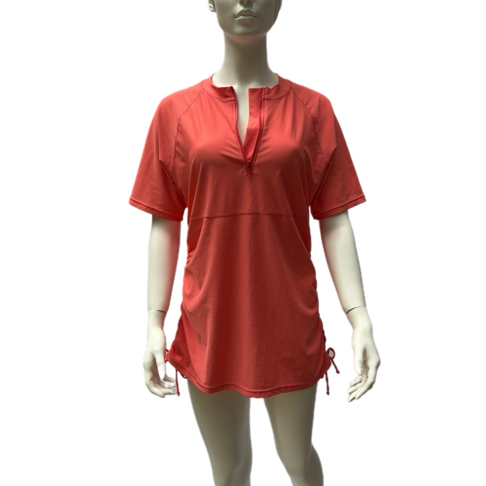 Coral Swim Top Womens XL Zip Front Rash Guard UPF 50+ Short Sleeve