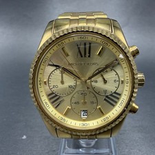Michael Kors Lexington Chronograph Watch Women 38mm Champagne Dial Gold New Batt