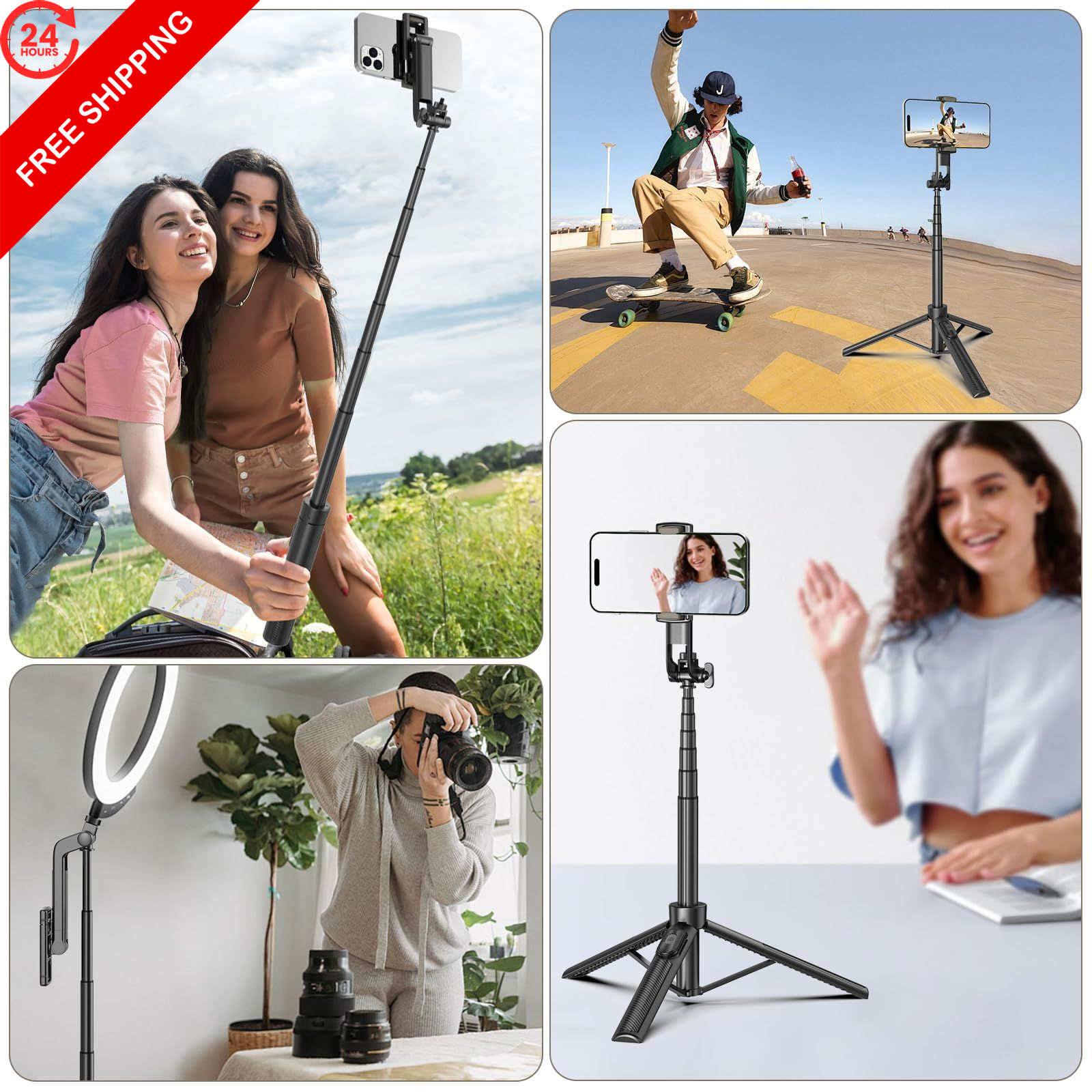Selfie Stick Tripod for Phone with Remote Control & Holder, 50 50 Inch ...