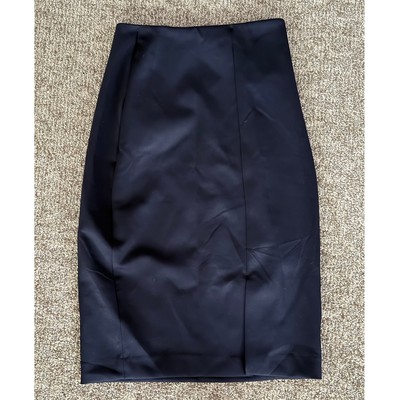 EXPRESS black satin stretch body contour bodycon slim pencil straight skirt sz S