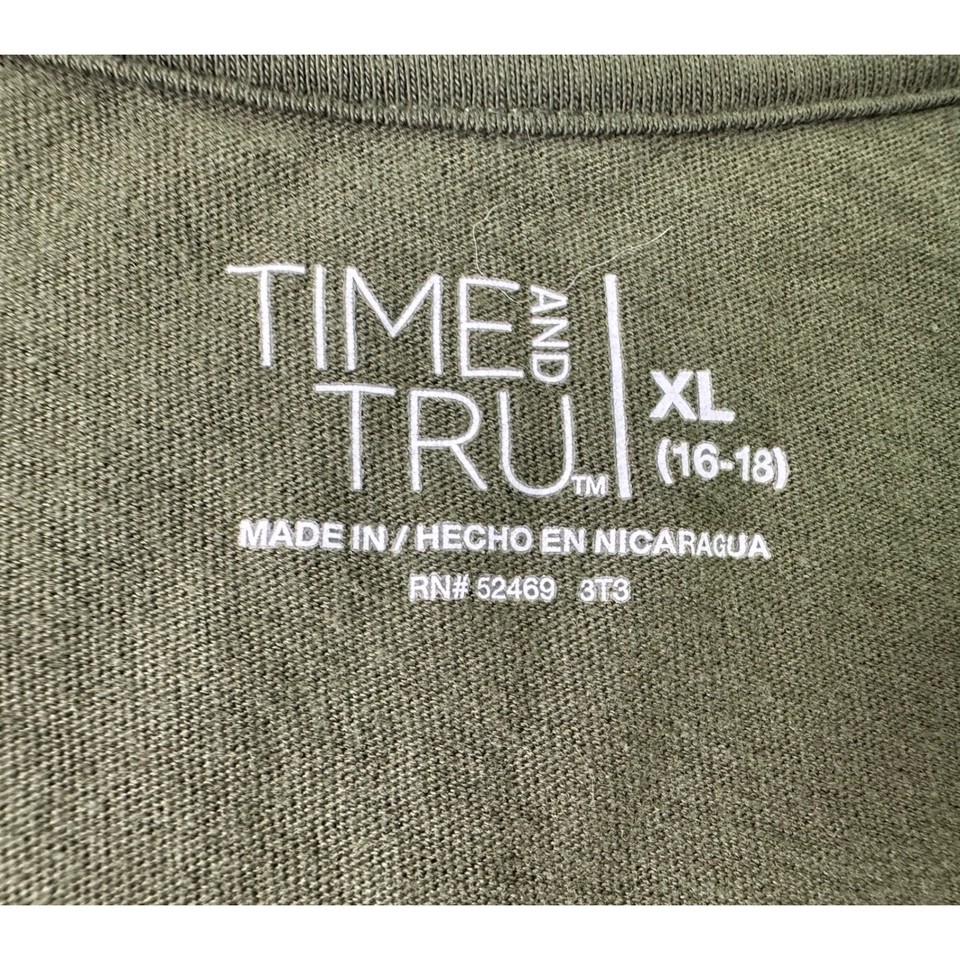 Time and Tru Womens V Neck T Shirt Olive Green Size XL Basic Top | eBay