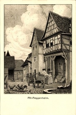 Ak Heppenheim an der Bergstraße, Teilansicht, Wagen, Hühner - 4250217