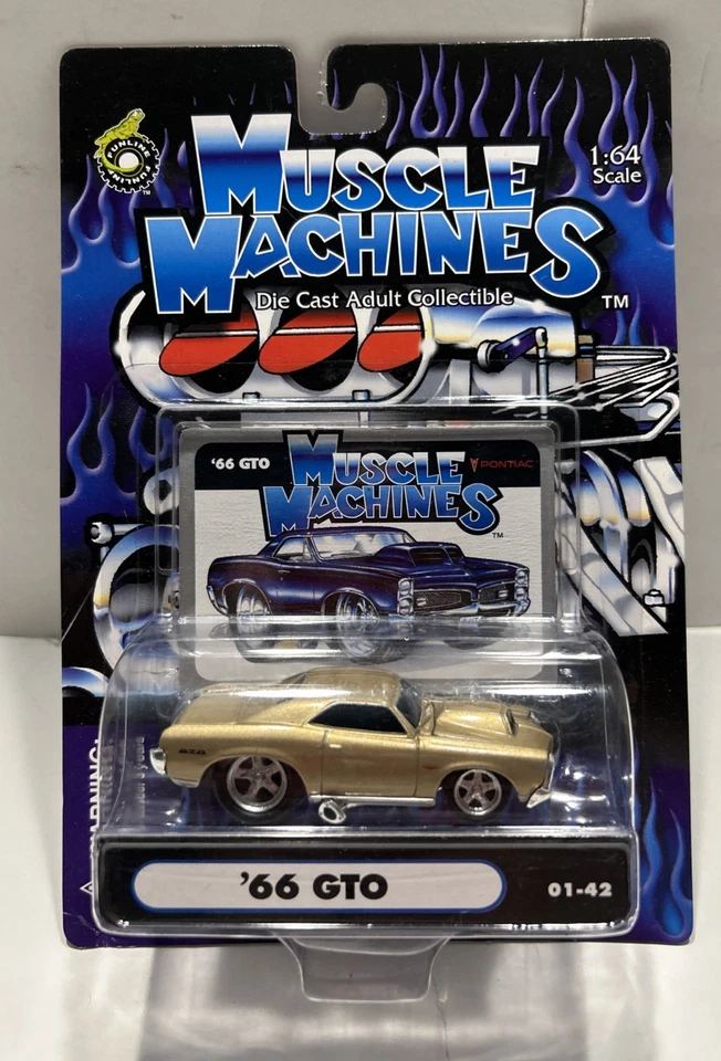 * 1:64 DieCast New Muscle Machines Gold Pontiac '66 GTO' #01-42 Rare **Sealed** - Image 2 of 4