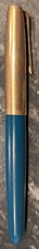 Vintage Parker 51 Fountain Pen, Aerometric, Teal Blue Body, Rolled Gold Cap