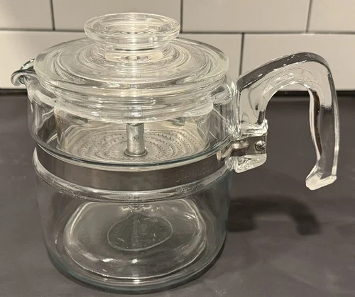 Vintage Pyrex Stainless 4 Cup Percolator Coffee Pot Flameware Complete Lucite