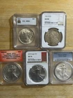 LOT OF (5) MIXED SILVER EAGLES 🦅 MORGAN PEACE DOLLARS ALL GRADED NGC ICG PCGS