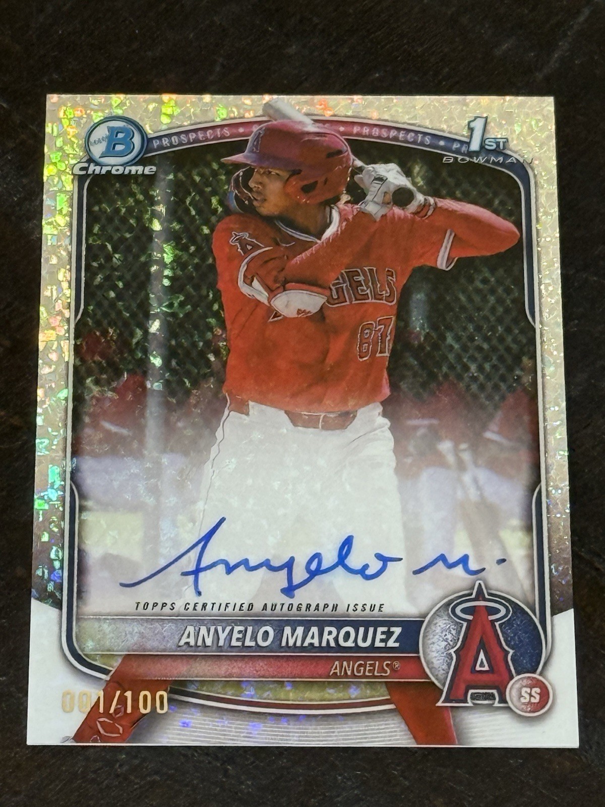 2025 BOWMAN CHROME 1st Anyelo Marquez Mini Diamond AUTO CPA-AM 1st Print 001/100