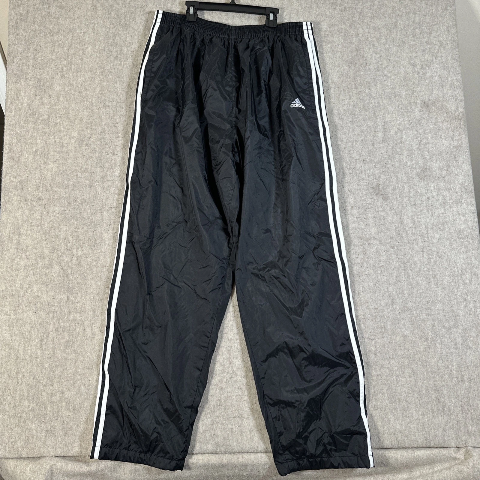 Vintage Adidas Track Pants Mens XXL Black Tear Away Side Buttons Breakaway Y2K