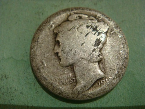 1918 P Mercury Dime -  Extremely worn edges album filler , actual coin in photo