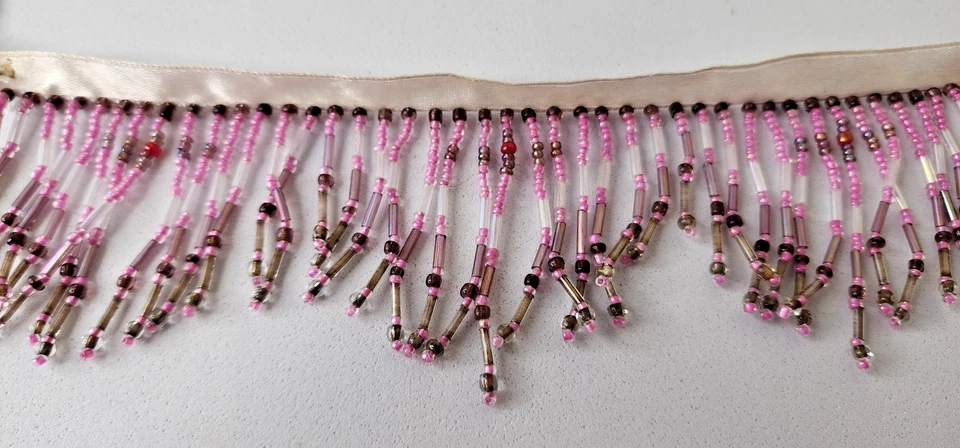 Couture Pink & Bronze Beaded Fringe Trim – 18" Handcrafted Embellishment - Image 4 of 4