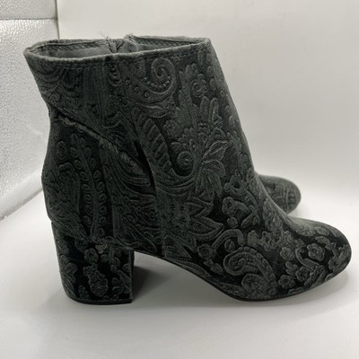 Zigi Soho Green Velvet Ankle Booties Side Zip Solid Floral