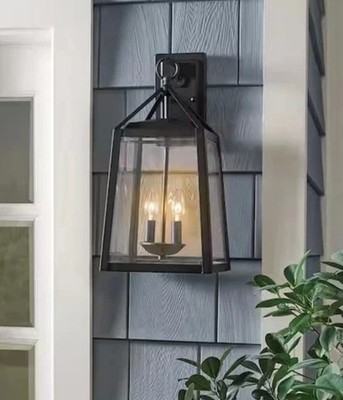 Home Decorators Blakeley 19.25 in. Transitional 2-Light Black Outdoor Wall Light