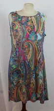 TOMMY HILFIGER WOMANS SLEEVELESS MULTICOLOR PAISLEY SHEATH DRESS SZ 14 EUC SF79