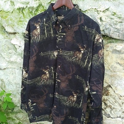 Vintage 1990's Whitetail Deer Graphic Hunting Button Down Shirt / L to XL