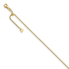 14K Yellow Gold Polished Adjustable Box Chain Anklet 11"