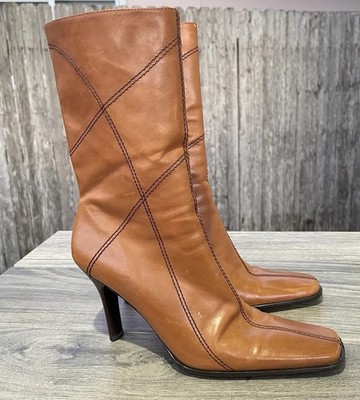 Michael Shannon Boots Women 8 M Brown Leather Side Zip High Heeled Disco Boho