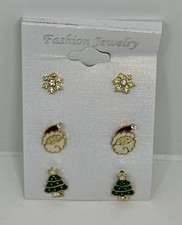 Snowflake Santa  Christmas Tree Gold Tone Christmas Stud Earrings Set New