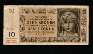 BILLETE DE 10 CORONAS MUY FINO DE BOHEMIA OCUPADA ALEMANA 1942 PICK 8